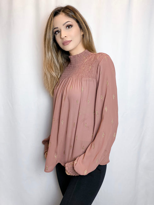 Gold Diamond Mauve Chiffon Blouse